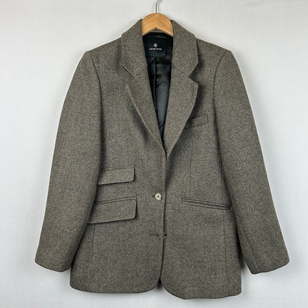 Anine Bing Raquelle Herringbone Blazer Sports Jacket Brown/Black Women's Size S